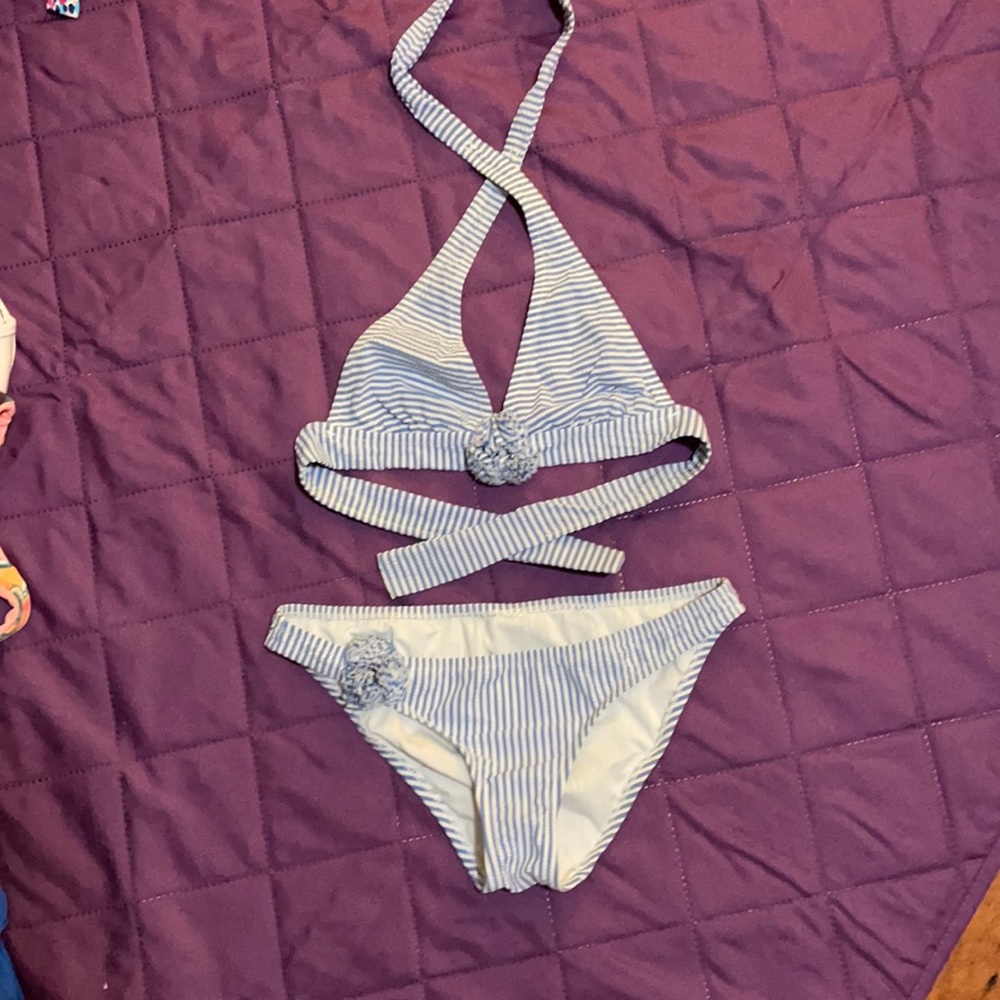 Blue/white striped bikini